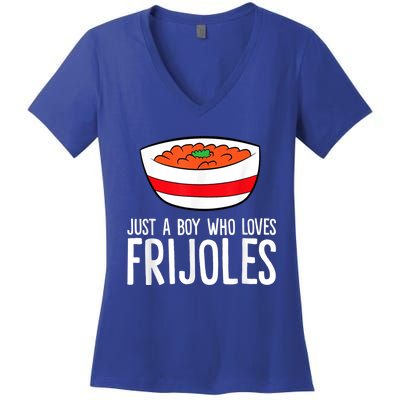 Just A Boy Who Loves Frijoles Funny Mexican Frijoles Women's V-Neck T-Shirt