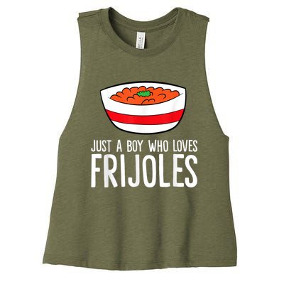 Just A Boy Who Loves Frijoles Funny Mexican Frijoles Women's Racerback Cropped Tank