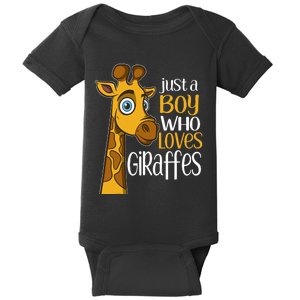 Just A Boy Who Loves Giraffes Funny Giraffe Baby Bodysuit