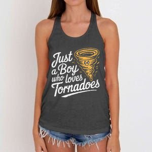 Just A Boy Who Loves Tornadoes Hurricane Weather Chaser Women's Knotted Racerback Tank