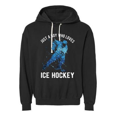 Just A Boy Who Loves Ice Hockey Garment-Dyed Fleece Hoodie