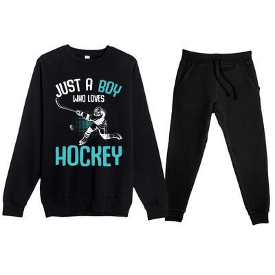 Just a Boy who loves Hockey Player Ice Hockey Boy Premium Crewneck Sweatsuit Set