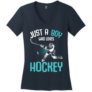 Just a Boy who loves Hockey Player Ice Hockey Boy Women's V-Neck T-Shirt