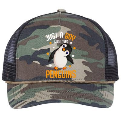 Just A Boy Who Loves Penguins Penguin Lover Retro Rope Trucker Hat Cap