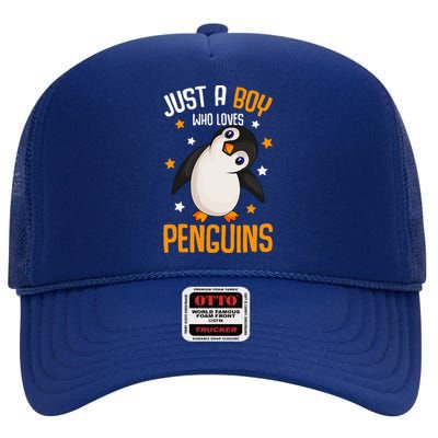 Just A Boy Who Loves Penguins Penguin Lover High Crown Mesh Back Trucker Hat