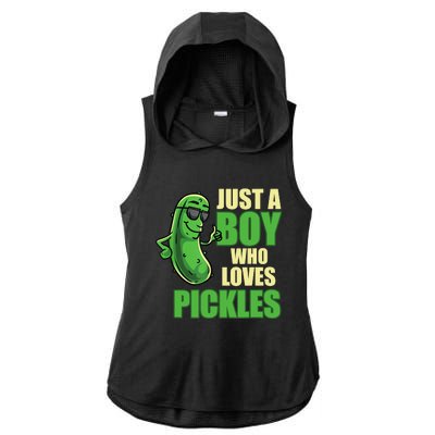 Just A Boy Who Loves Pickles Funny Pickle Boy Ladies PosiCharge Tri-Blend Wicking Draft Hoodie Tank