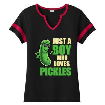 Just A Boy Who Loves Pickles Funny Pickle Boy Ladies Halftime Notch Neck Tee