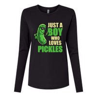 Just A Boy Who Loves Pickles Funny Pickle Boy Womens Cotton Relaxed Long Sleeve T-Shirt