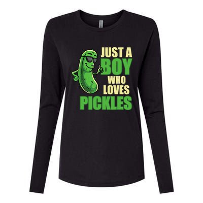 Just A Boy Who Loves Pickles Funny Pickle Boy Womens Cotton Relaxed Long Sleeve T-Shirt