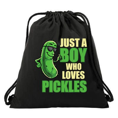 Just A Boy Who Loves Pickles Funny Pickle Boy Drawstring Bag