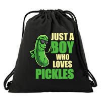 Just A Boy Who Loves Pickles Funny Pickle Boy Drawstring Bag
