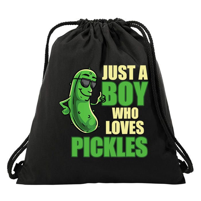 Just A Boy Who Loves Pickles Funny Pickle Boy Drawstring Bag
