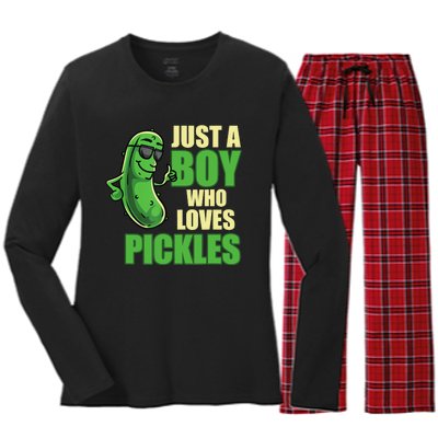 Just A Boy Who Loves Pickles Funny Pickle Boy Women's Long Sleeve Flannel Pajama Set 