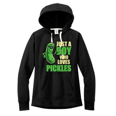 Just A Boy Who Loves Pickles Funny Pickle Boy Women's Fleece Hoodie