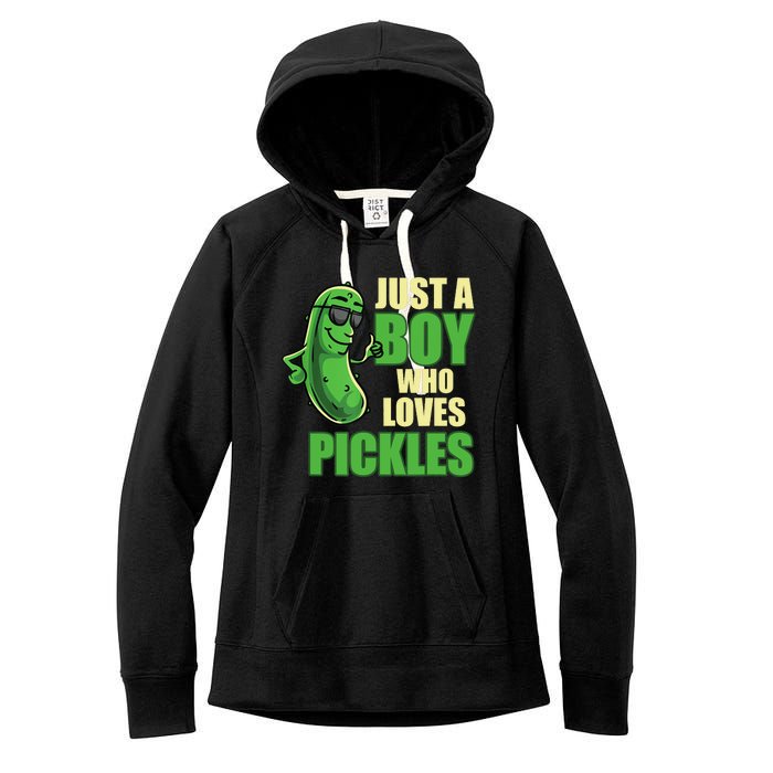 Just A Boy Who Loves Pickles Funny Pickle Boy Women's Fleece Hoodie