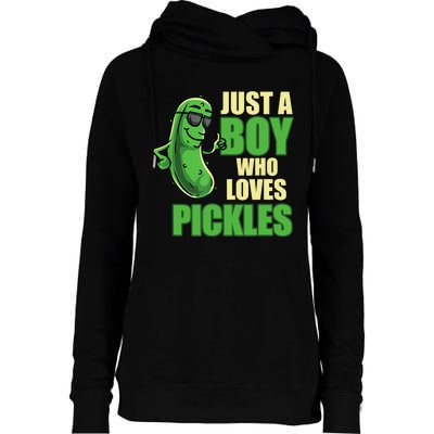 Just A Boy Who Loves Pickles Funny Pickle Boy Womens Funnel Neck Pullover Hood