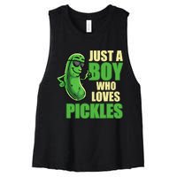 Just A Boy Who Loves Pickles Funny Pickle Boy Women's Racerback Cropped Tank