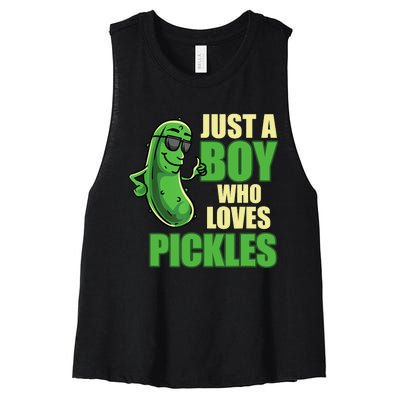 Just A Boy Who Loves Pickles Funny Pickle Boy Women's Racerback Cropped Tank