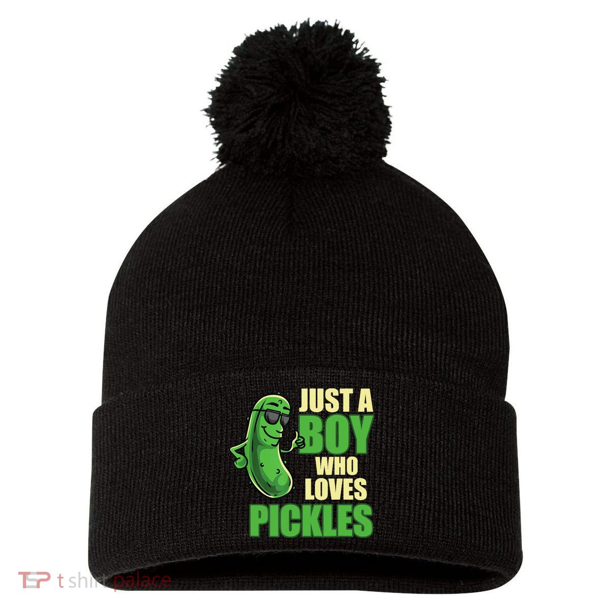 Just A Boy Who Loves Pickles Funny Pickle Boy Pom Pom 12in Knit Beanie