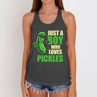 Just A Boy Who Loves Pickles Funny Pickle Boy Women's Knotted Racerback Tank