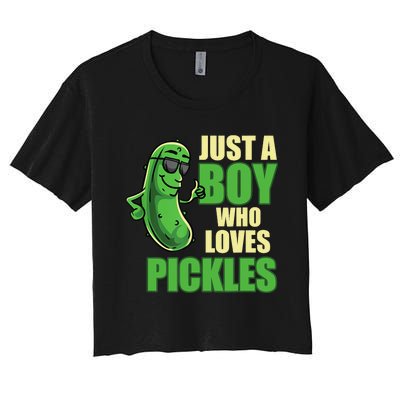 Just A Boy Who Loves Pickles Funny Pickle Boy Women's Crop Top Tee