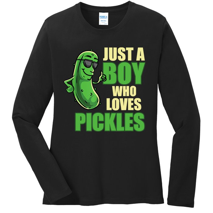 Just A Boy Who Loves Pickles Funny Pickle Boy Ladies Long Sleeve Shirt