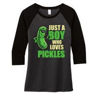 Just A Boy Who Loves Pickles Funny Pickle Boy Women's Tri-Blend 3/4-Sleeve Raglan Shirt