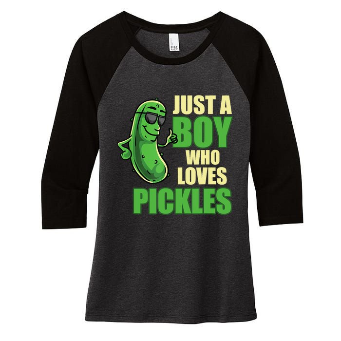 Just A Boy Who Loves Pickles Funny Pickle Boy Women's Tri-Blend 3/4-Sleeve Raglan Shirt