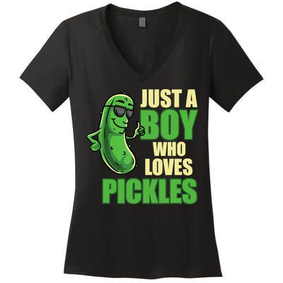 Just A Boy Who Loves Pickles Funny Pickle Boy Women's V-Neck T-Shirt