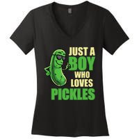 Just A Boy Who Loves Pickles Funny Pickle Boy Women's V-Neck T-Shirt