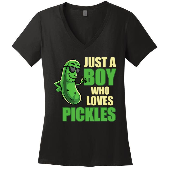 Just A Boy Who Loves Pickles Funny Pickle Boy Women's V-Neck T-Shirt