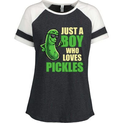 Just A Boy Who Loves Pickles Funny Pickle Boy Enza Ladies Jersey Colorblock Tee