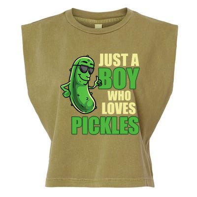 Just A Boy Who Loves Pickles Funny Pickle Boy Garment-Dyed Women's Muscle Tee