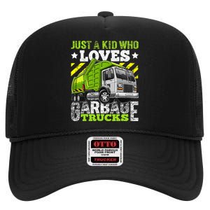 Just A Boy Who Loves Garbage Trucks High Crown Mesh Back Trucker Hat