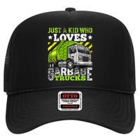 Just A Boy Who Loves Garbage Trucks High Crown Mesh Back Trucker Hat