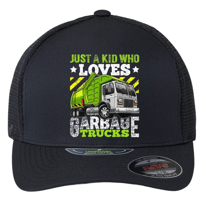 Just A Boy Who Loves Garbage Trucks Flexfit Unipanel Trucker Cap