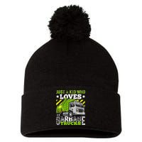 Just A Boy Who Loves Garbage Trucks Pom Pom 12in Knit Beanie