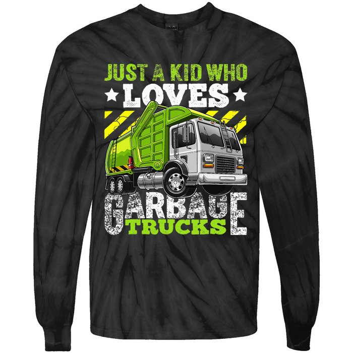 Just A Boy Who Loves Garbage Trucks Tie-Dye Long Sleeve Shirt