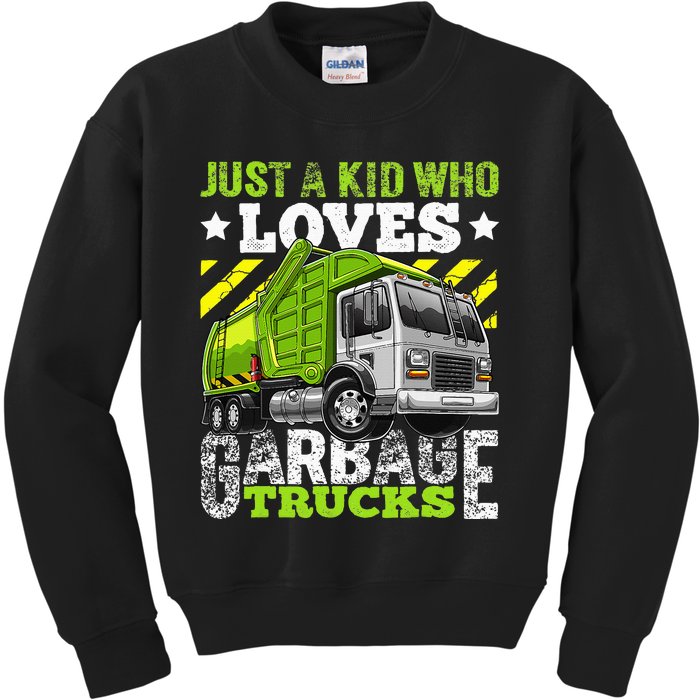 Just A Boy Who Loves Garbage Trucks Kids Sweatshirt