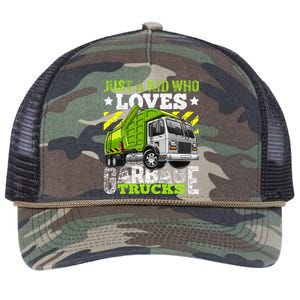 Just A Boy Who Loves Garbage Trucks Retro Rope Trucker Hat Cap