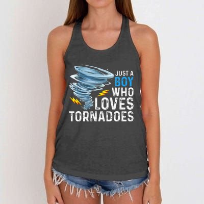 Just A Boy Who Loves Tornadoes Storm Weather Chaser Women's Knotted Racerback Tank