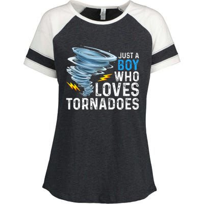 Just A Boy Who Loves Tornadoes Storm Weather Chaser Enza Ladies Jersey Colorblock Tee