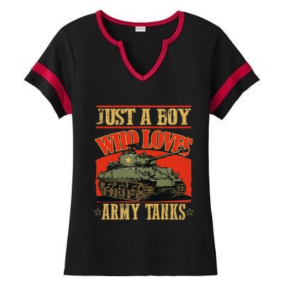 Just A Boy Who Loves Army Tanks Ladies Halftime Notch Neck Tee