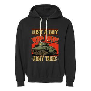 Just A Boy Who Loves Army Tanks Garment-Dyed Fleece Hoodie