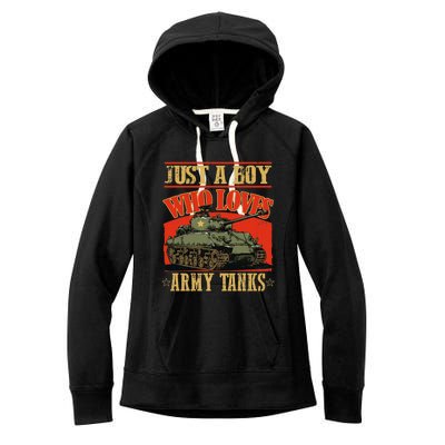 Just A Boy Who Loves Army Tanks Women's Fleece Hoodie