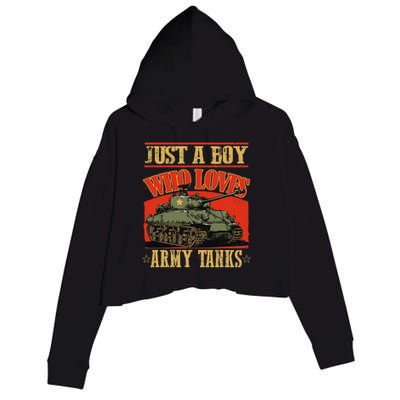 Just A Boy Who Loves Army Tanks Crop Fleece Hoodie