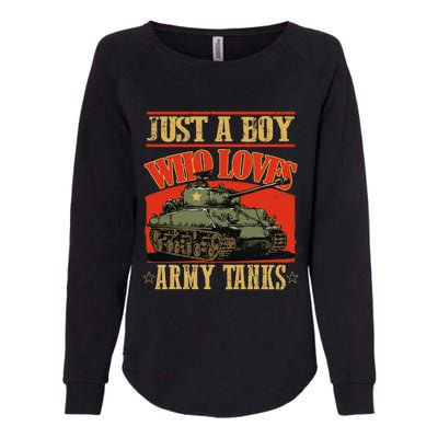 Just A Boy Who Loves Army Tanks Womens California Wash Sweatshirt