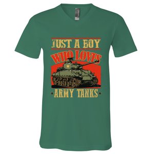 Just A Boy Who Loves Army Tanks V-Neck T-Shirt