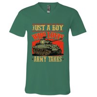 Just A Boy Who Loves Army Tanks V-Neck T-Shirt