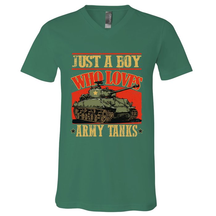 Just A Boy Who Loves Army Tanks V-Neck T-Shirt